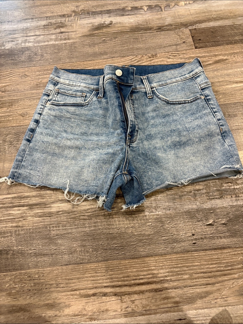 Express Light Blue Frayed Denim Shorts - Women